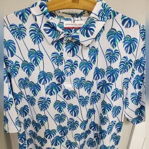 Grand Slam Men's White and Blue Tropical Golf Polo Shirt Size Large